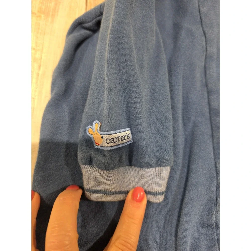 Carters Blue Dog Applique Snap Front Romper XL 9-12M Long Sleeve Cotton‎